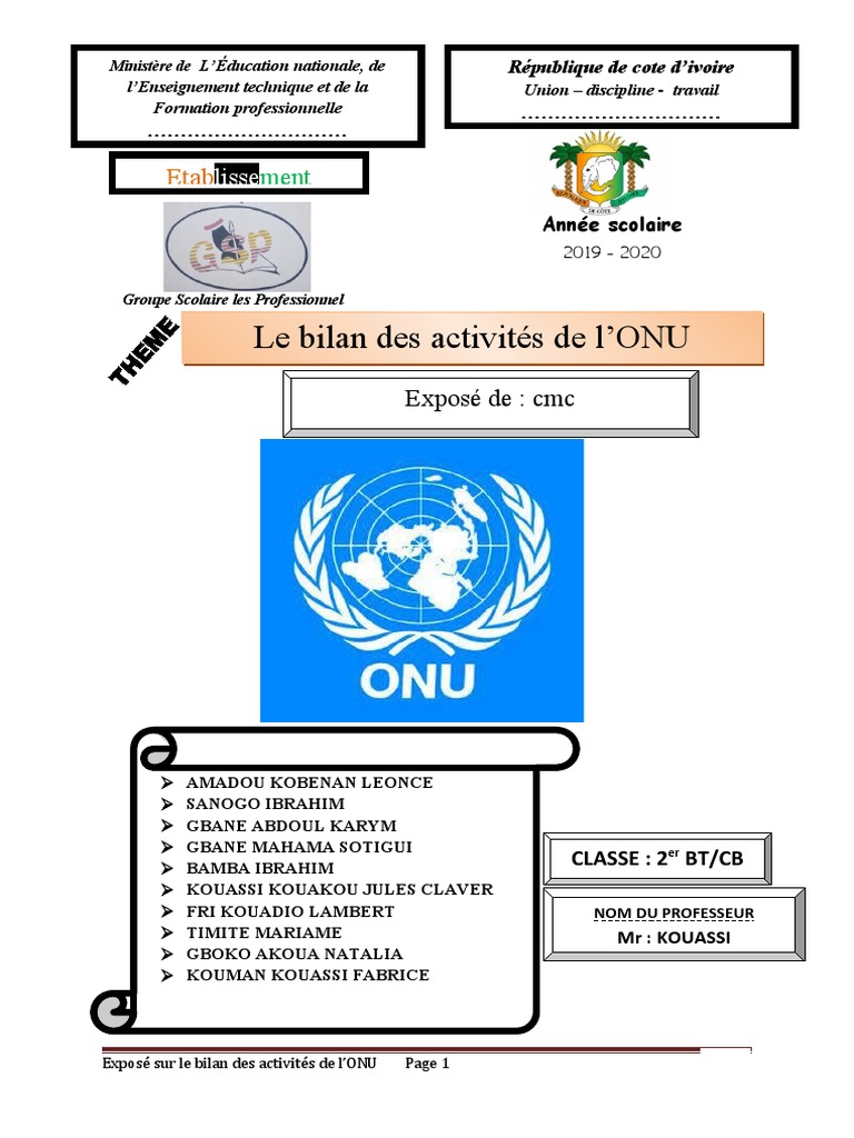 Bilan des activités de l'ONU | PDF | Nations unies | Relations ...