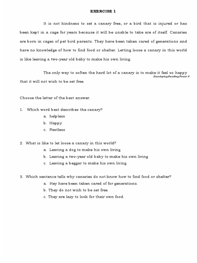 Exercise 1 Exercise 1: Developing Reading Power 6 Developing Reading ...