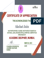 Certificate of Appreciation: Akshat Jain