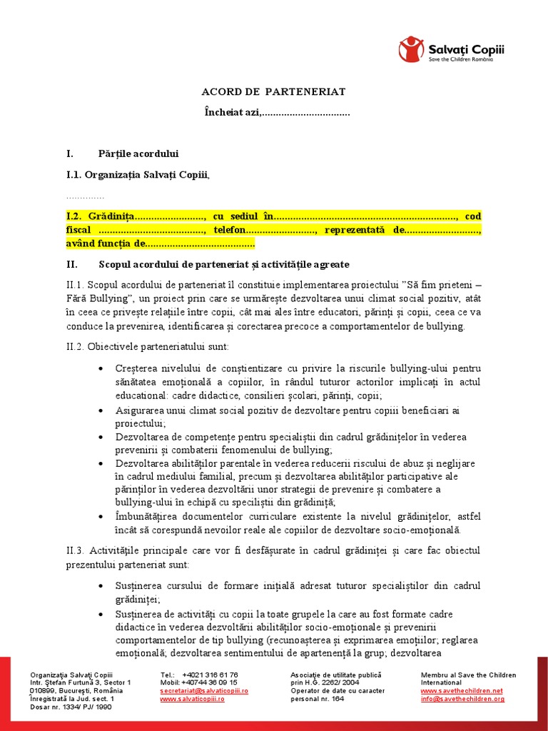 Model Acord Parteneriat Gradinite | PDF
