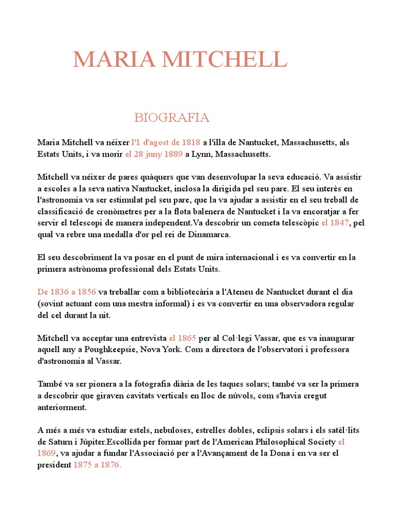 Maria Mitchell: Biografia | PDF