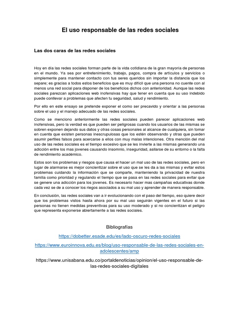 El Uso Responsable de Las Redes Sociales | PDF | Servicio de redes ...