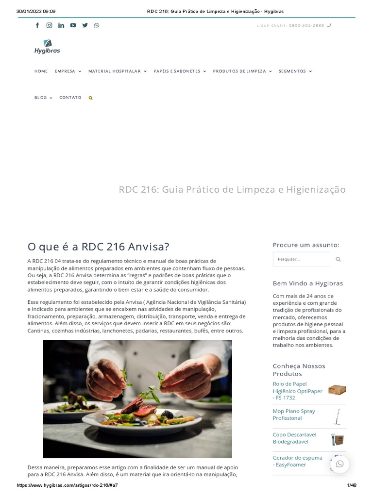 RDC 216 - Guia Prático de Limpeza e Higienização - Hygibras | PDF ...