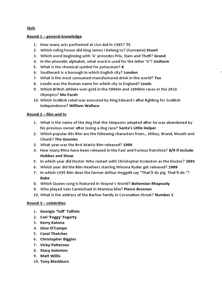 Quiz - Questions With Answers | PDF