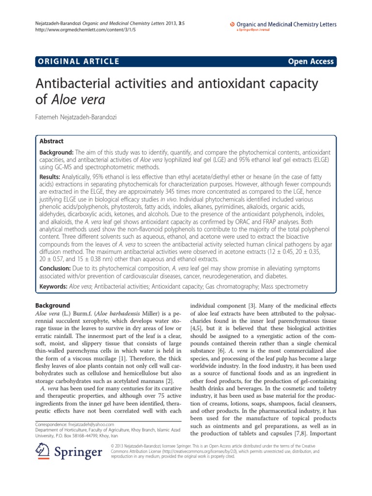 Antibacterial Activities and Antioxidant Capacity of Aloe Vera | PDF ...