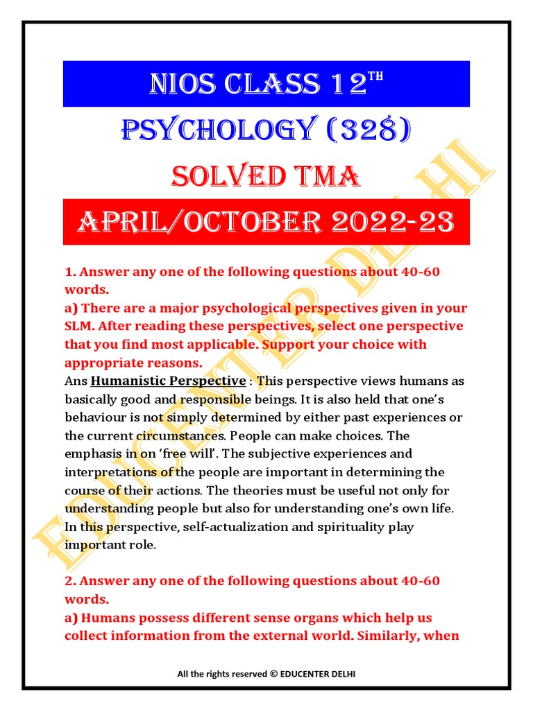 NIOS CLASS 12 PSYCHOLOGY SYLLABUS intelligence overview