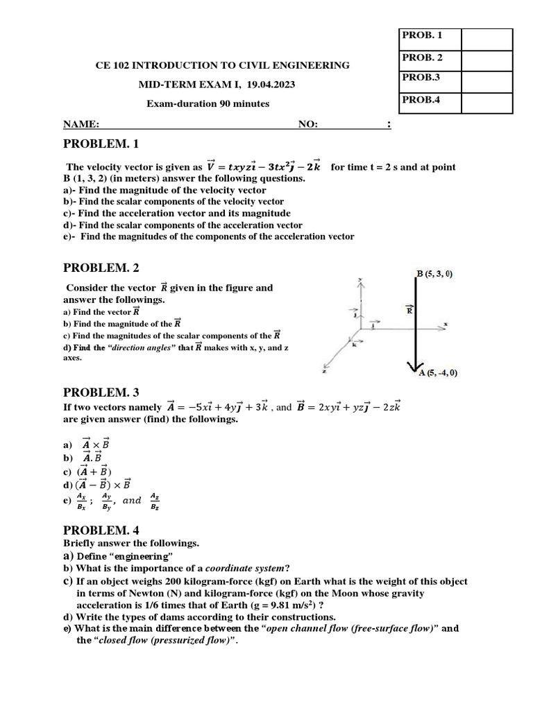 Ce 102 Mid-Term Exam I 2023 | PDF
