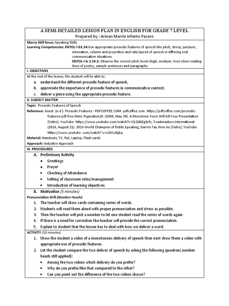 Lesson Plan For Speaking | PDF | Stress (Linguistics) | Human Communication