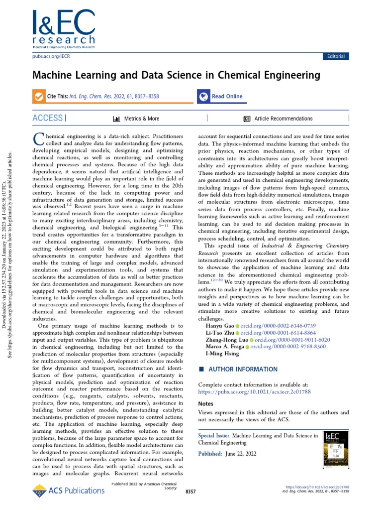 Machine Learning and Data Science in Chemical Engineering: A Review of ...