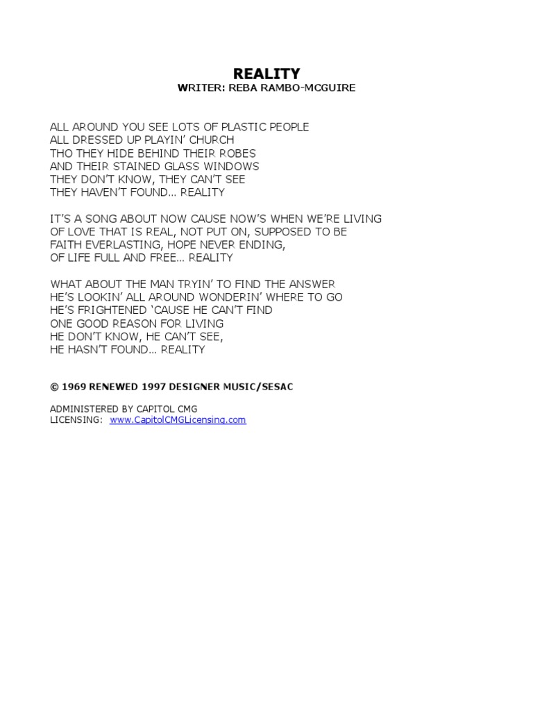 Reality Lyrics PDF