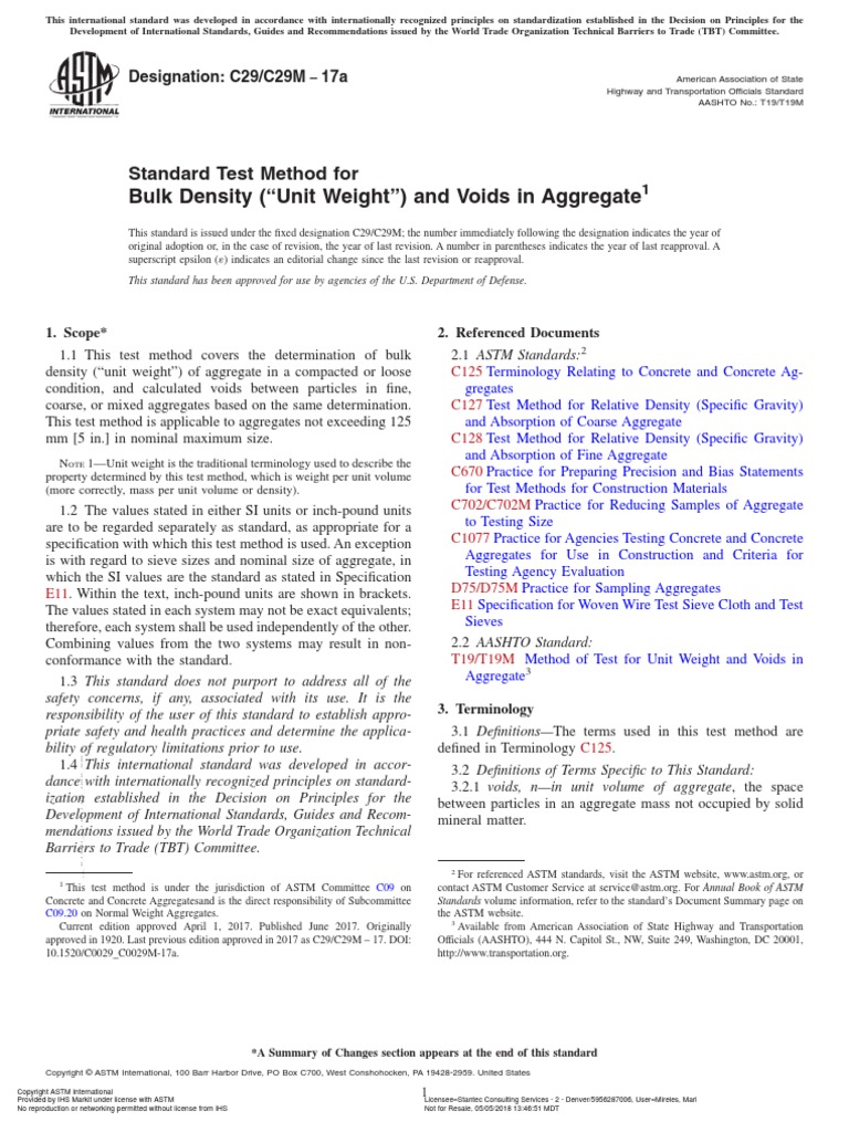 Unit Weight Of Aggregate Astm