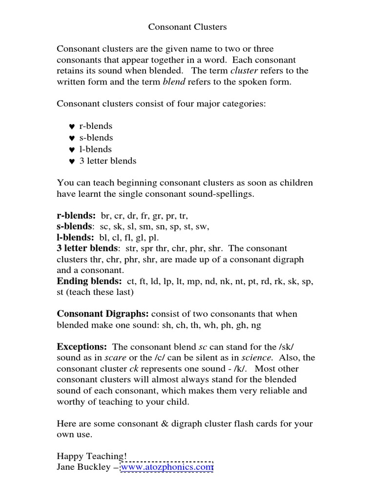 Teaching Consonant Clusters and Blends | PDF
