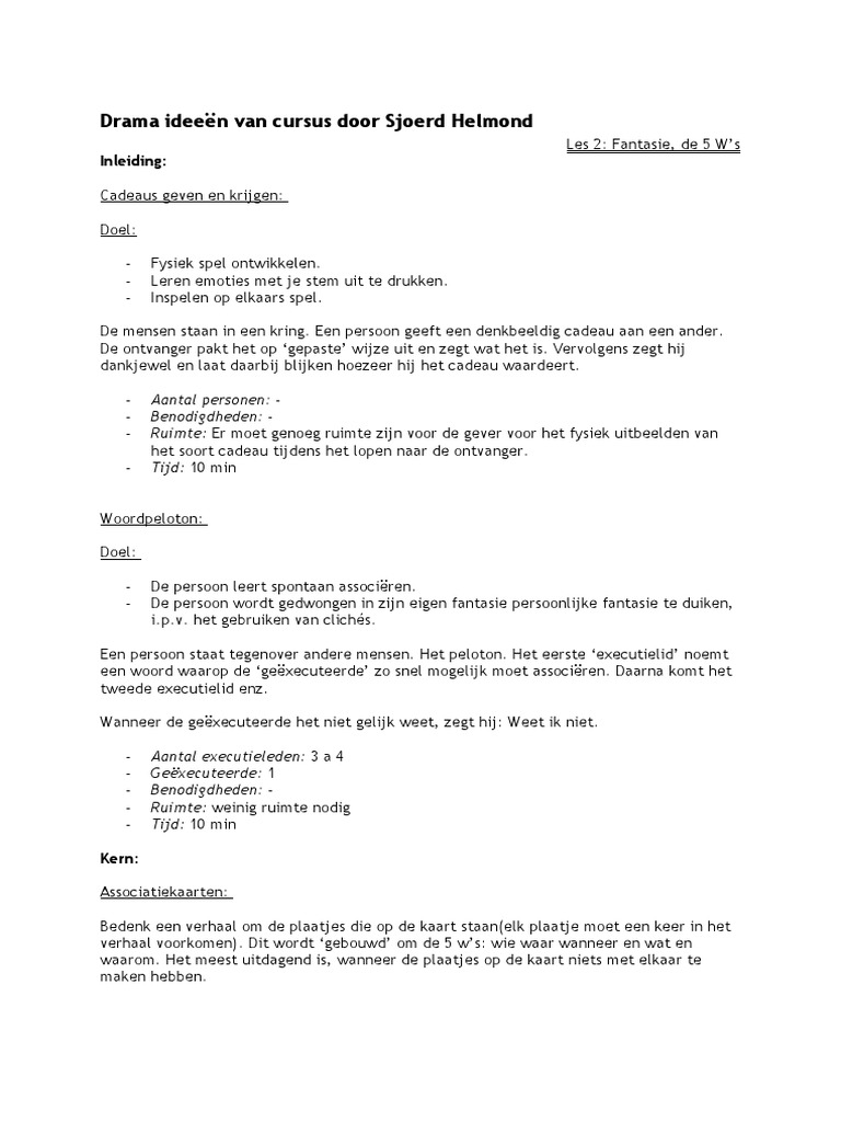 Drama Ideeën Van Cursus Door Sjoerd Helmond: Inleiding | PDF