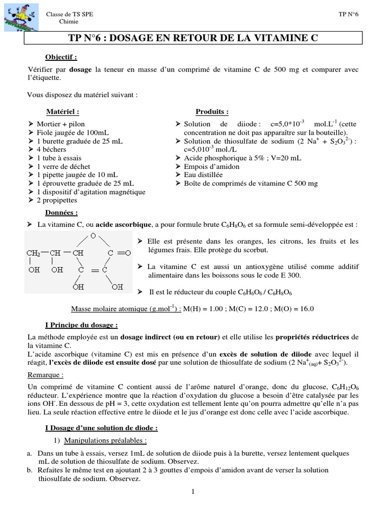 TP N°6 Dosage en Retour de La Vitamine C Objectif PDF Réaction d