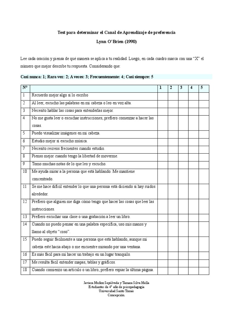 Test Estilos de Aprendizaje | PDF
