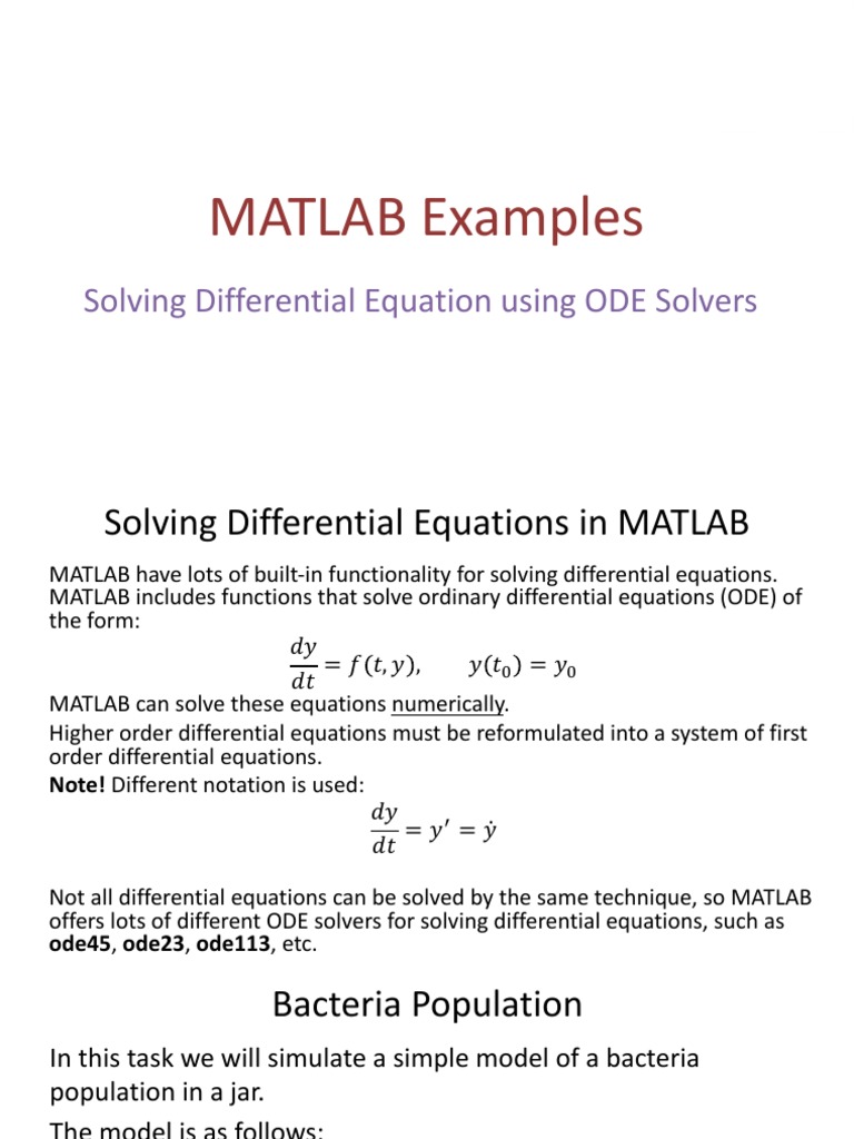 MATLAB Examples: Solving Differential Equation Using ODE Solvers | PDF