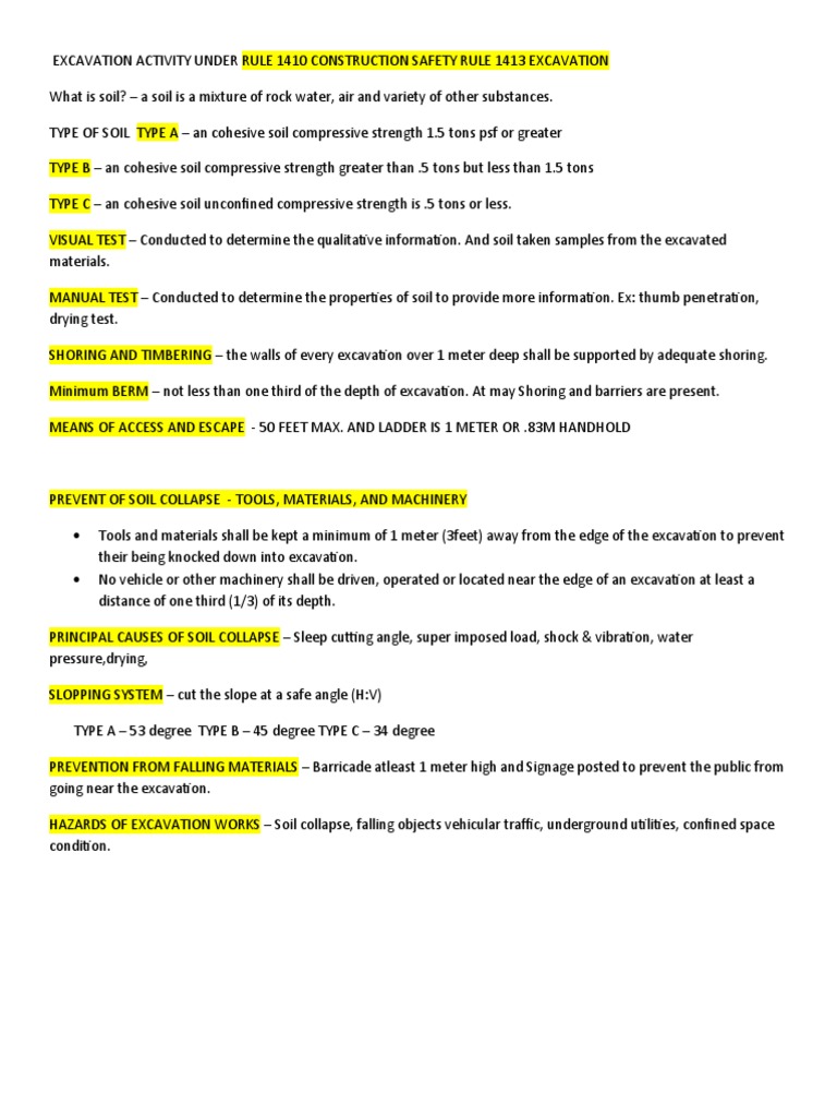 Excavation Safety Guidelines and Rules | PDF