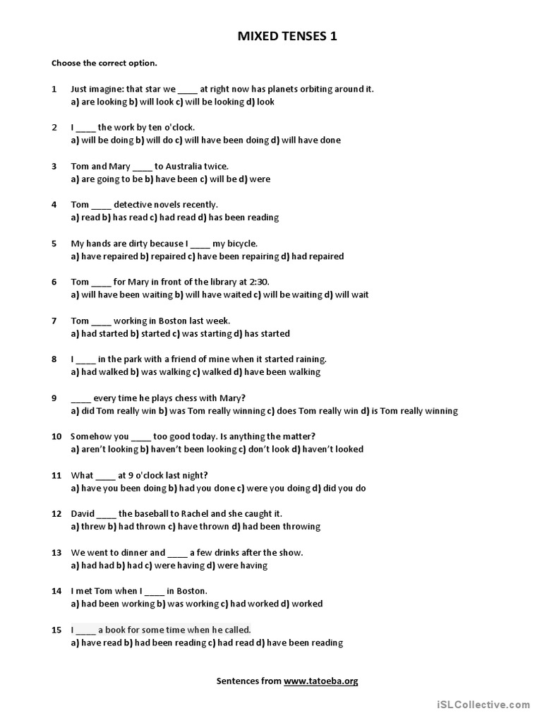 Mixed Tenses Practice Worksheet | PDF