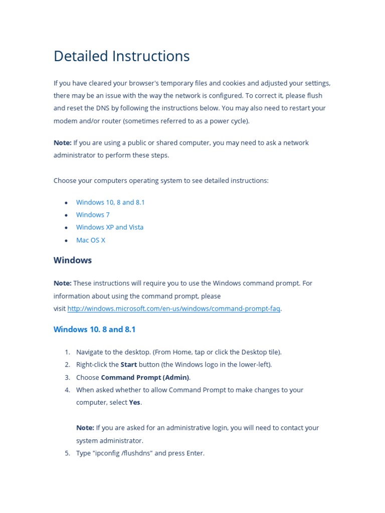 Reset an Connection (Flush DNS) PDF Microsoft Windows Os