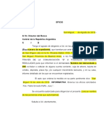 Oficio judicial para circularizar información bancaria de demandado