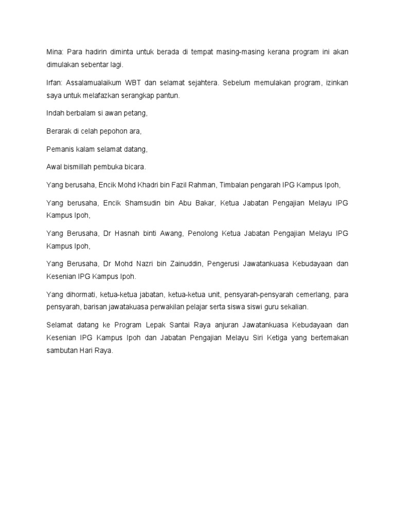 Program Lepak Santai Raya IPG Kampus Ipoh | PDF