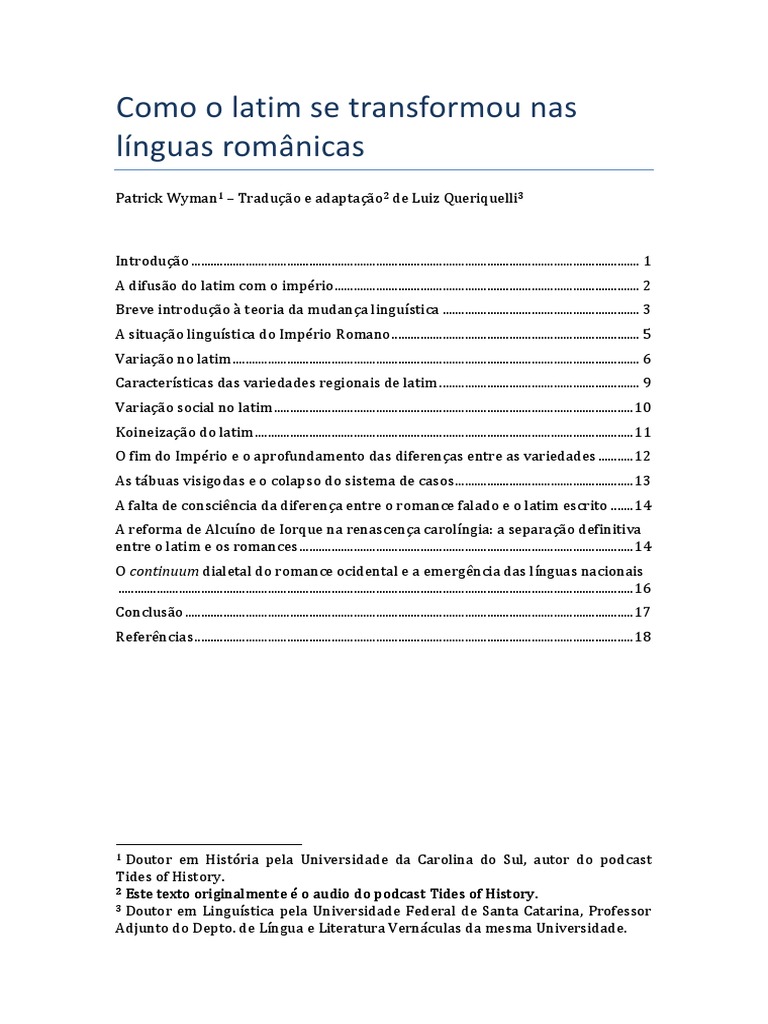 Como o Latim Se Transformou Nas Línguas Romanas | PDF | Latim | Língua ...