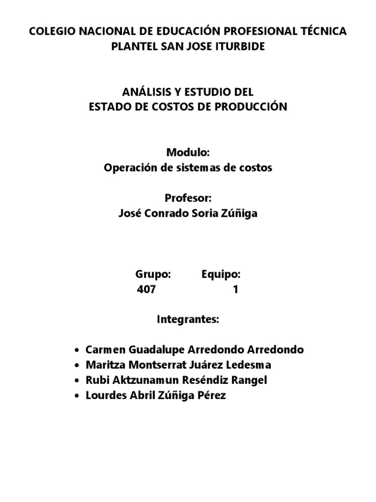 Análisis y Estudio Del Estado de Costos de Producción | PDF | Costo ...
