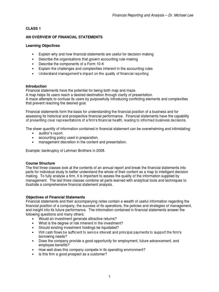 Overview Of Financial Statements Pdf