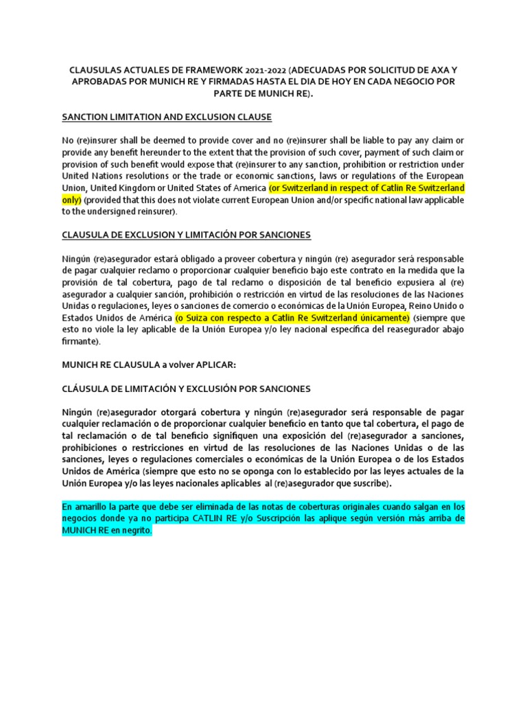 Cláusulas de Reaseguro 2021-2022 | PDF | Finanzas y dinero | Ciencias ...