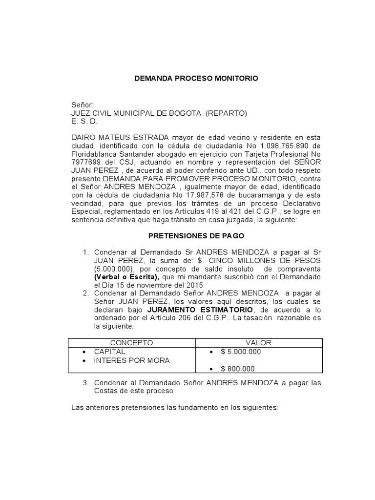 Modelo De Demanda Proceso Civil