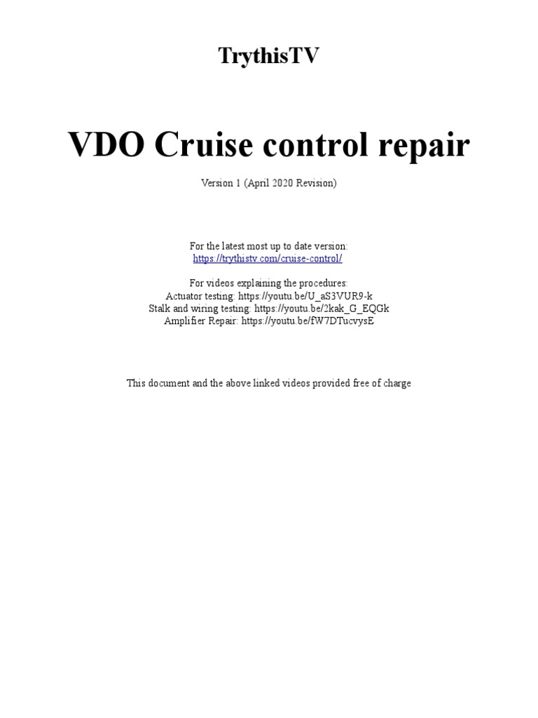 Cruise Control Repair W123 PDF Equipment Manufactured Goods
