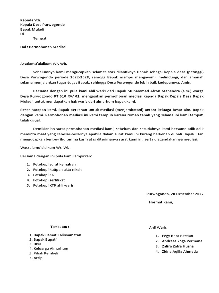 Surat Mediasi Rumah | PDF