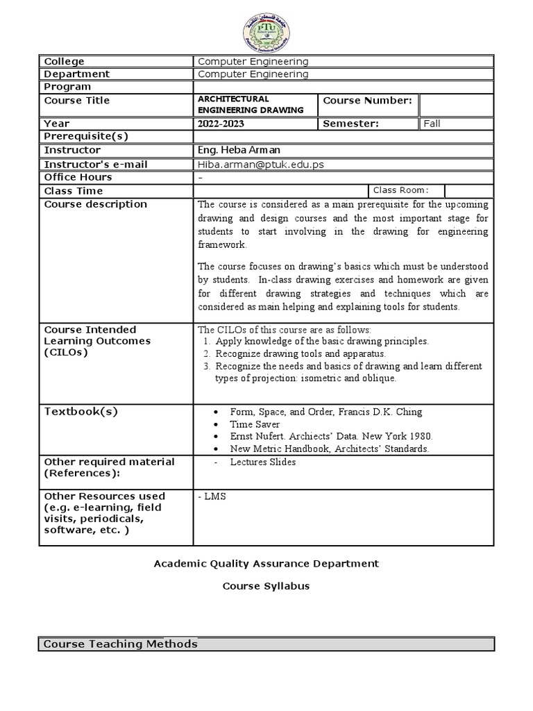 Heba Arman Syllabus PDF Teaching Method Drawing