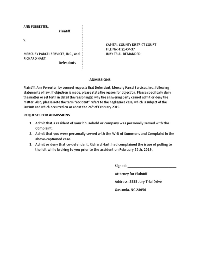 Request for admissions pdf