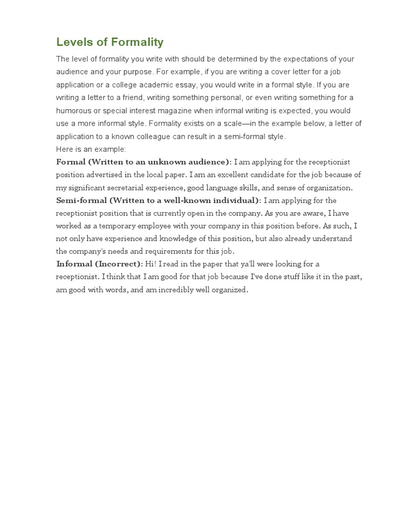 Levels of Formality PDF