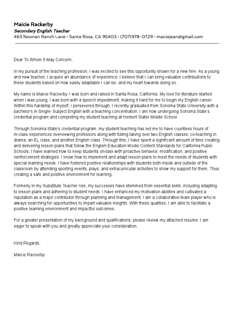 Cover letter pdf teachers lesson plan