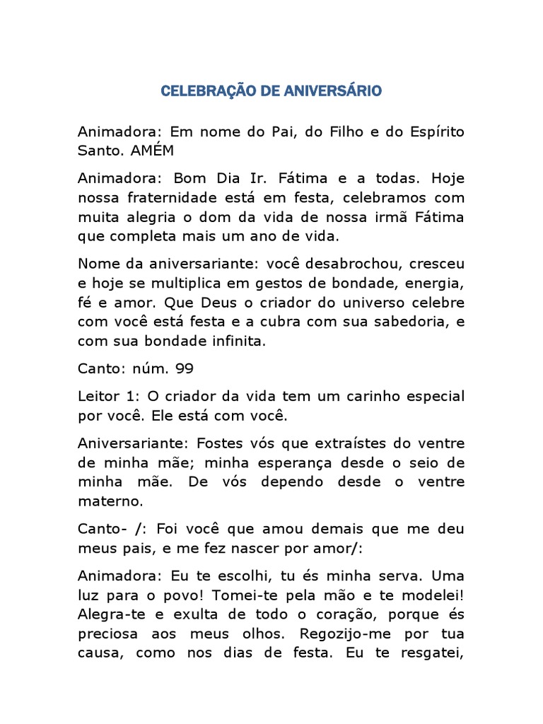 Roteiro de Celebração de Aniversário | PDF