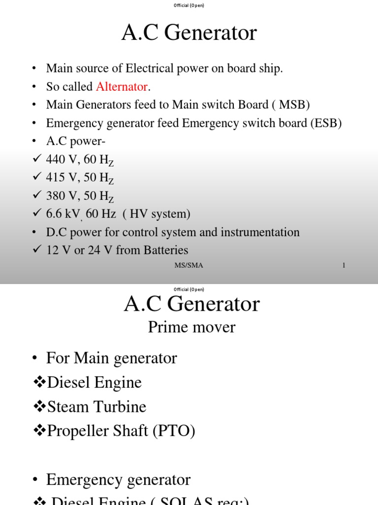 An Overview of Alternating Current Generators Onboard Ships Prime Movers, Excitation Systems
