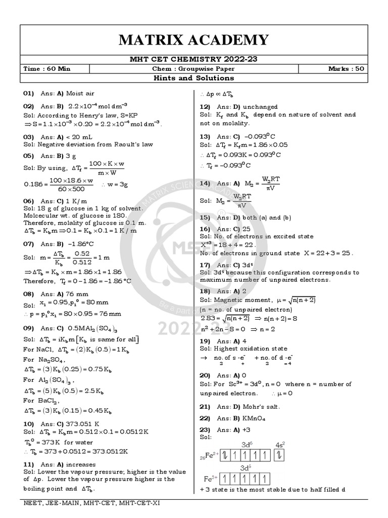 mht cet mock test online free chemistry
