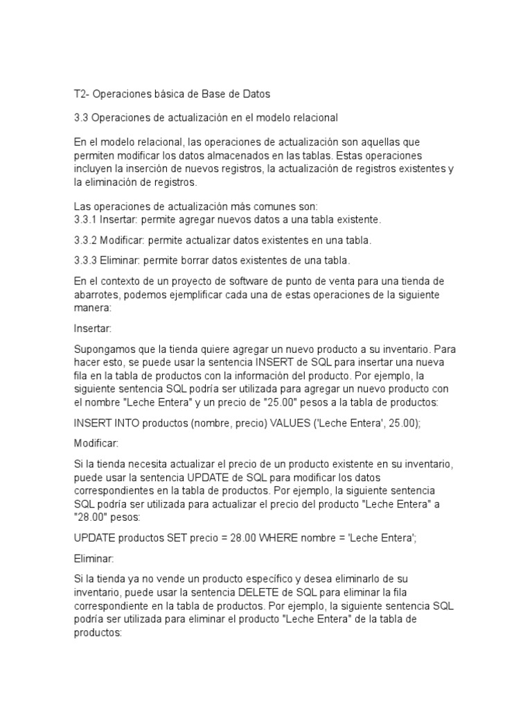 Operaciones Básicas en Bases de Datos | PDF