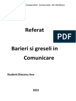 Referat Barieri Si Greseli in Comunicare: Student:Diaconu Ana