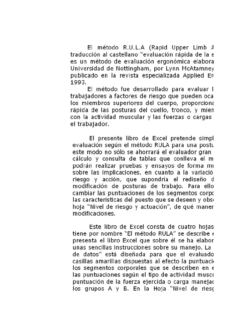 67113 excel m todo rula pdf sistema musculoesquel tico anatom a