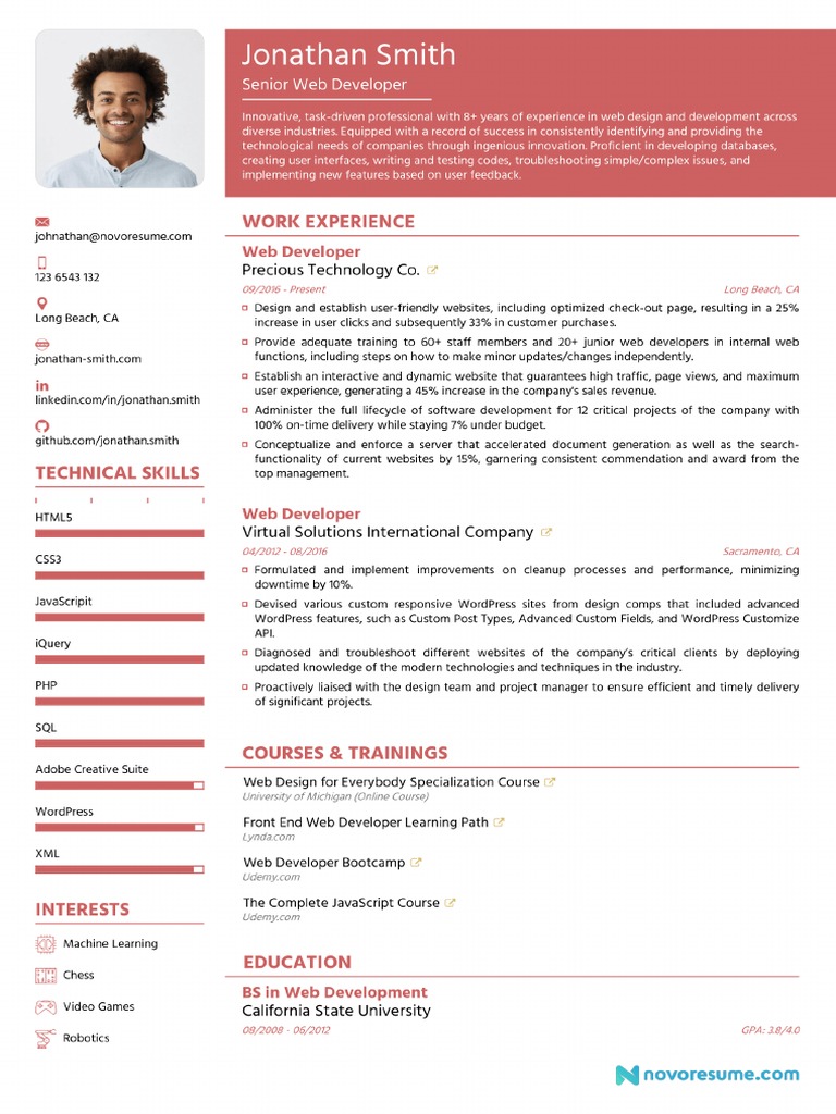web developer resume sample Web developer resume sample & writing tips