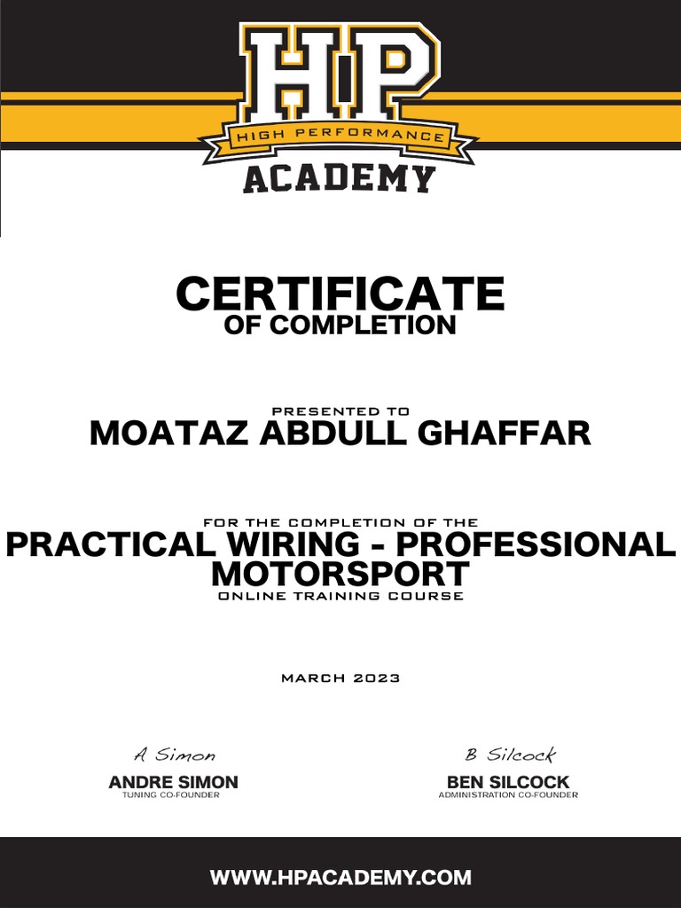 Hpa Certificate Professional Motorsport Wiring Harness Construction PDF