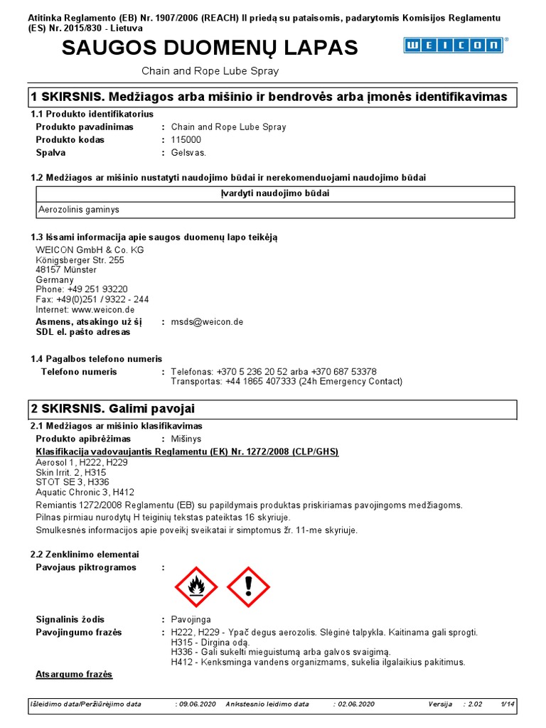 MSDS 115000 LT LT Chain and Rope Lube Spray PDF