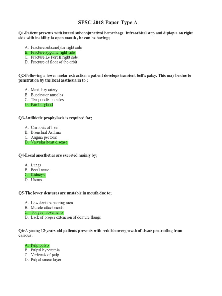 SPSC 2018 Paper Type A | PDF | Tooth | Periodontology