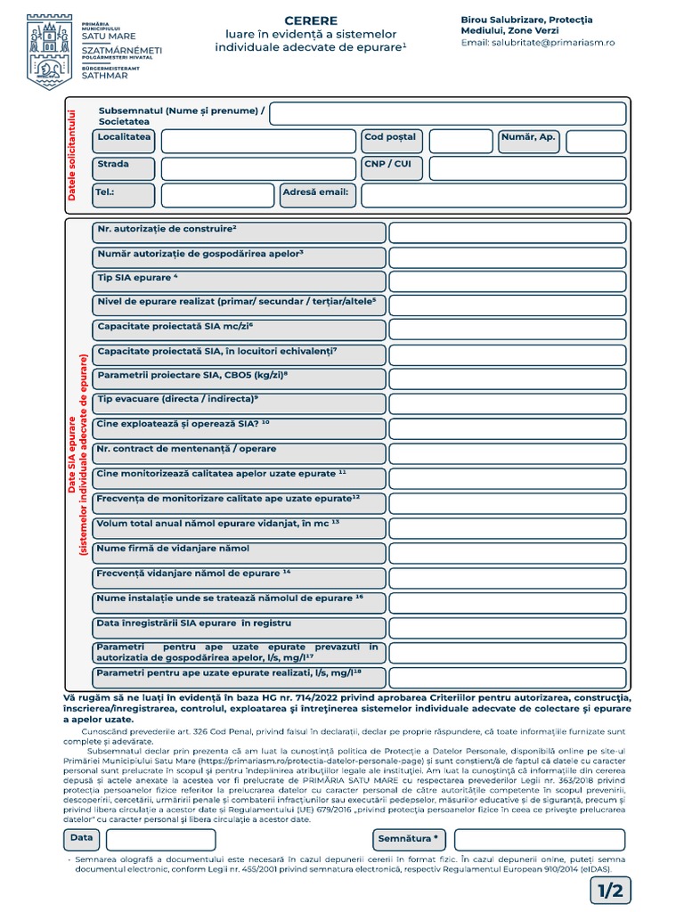 Inregistrarea Sistemelor Individuale Adecvate de Epurare A Apelor Uzate ...