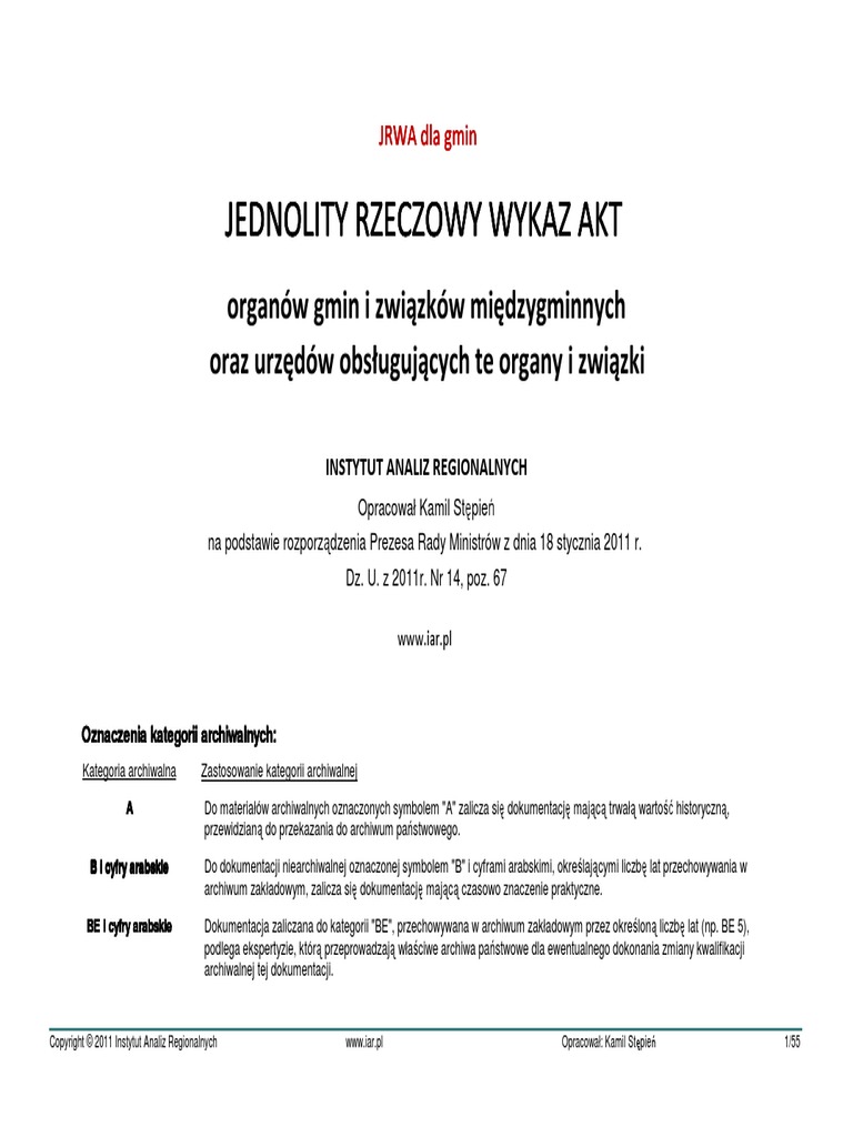 Jednolity Rzeczowy Wykaz Akt Gmina PDF