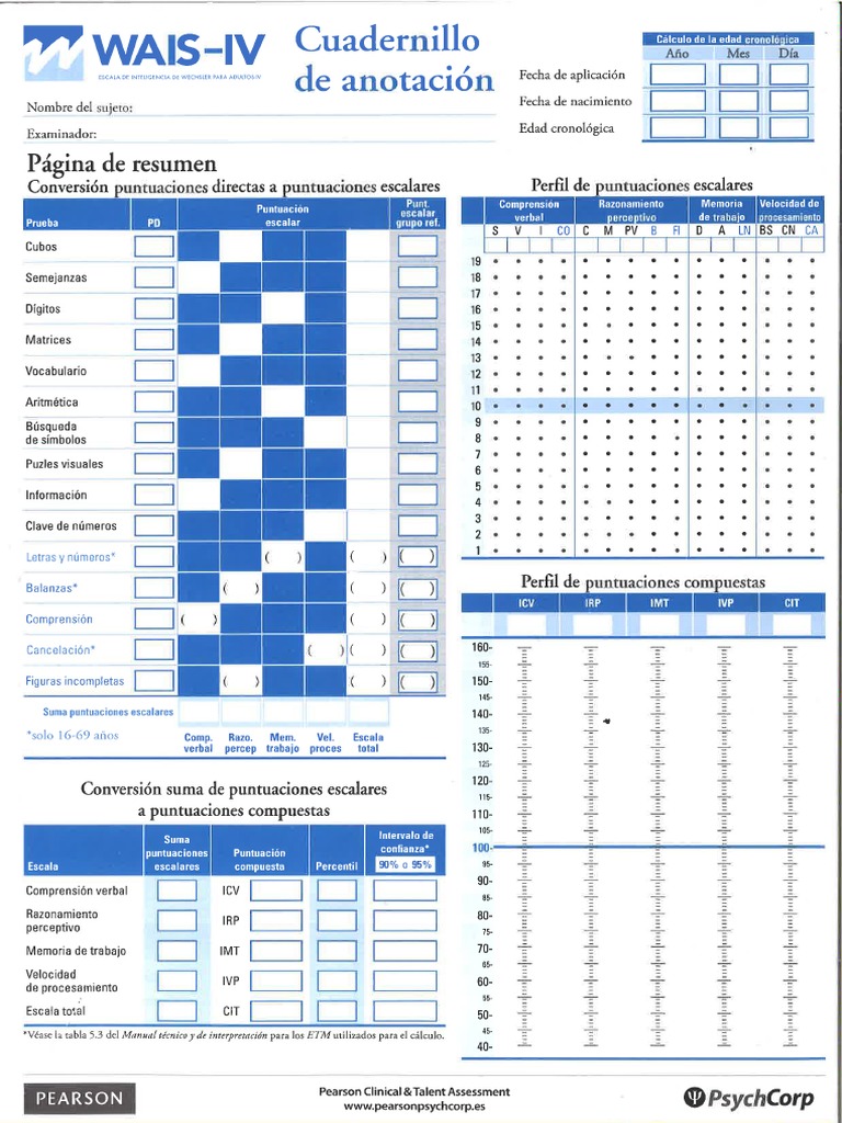 WAIS IV. Cuadernillo de anotación PDF