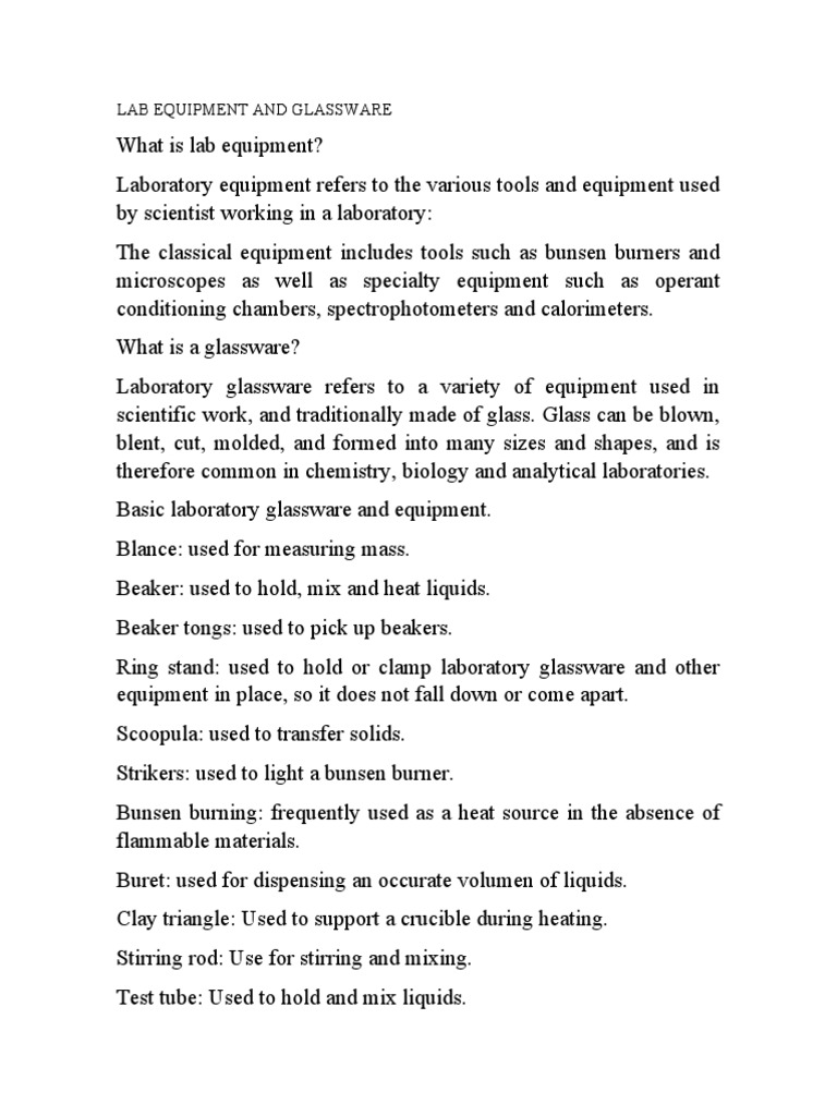 Lab Equipment and Glassware PDF